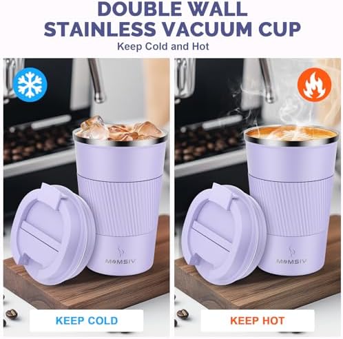 MOMSIV 12oz Travel Coffee Mug, Insulated Coffee Cup with Leakproof Lid