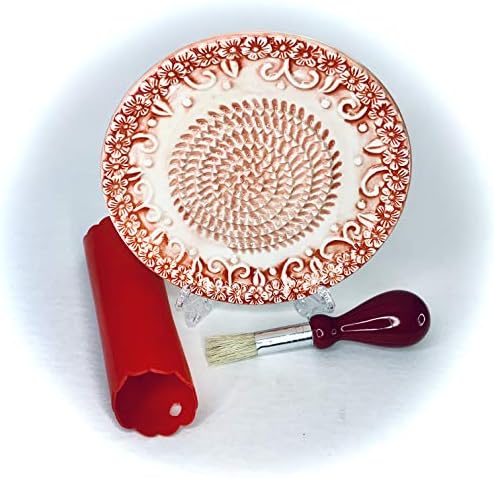 BonCera, Premium Ceramic Garlic Grater Plate Set - Red Embossed
