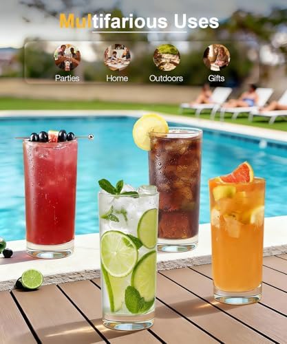 Drinking Water Glass Cups Set,Crystal Highball Glasses cups set of 8,16oz