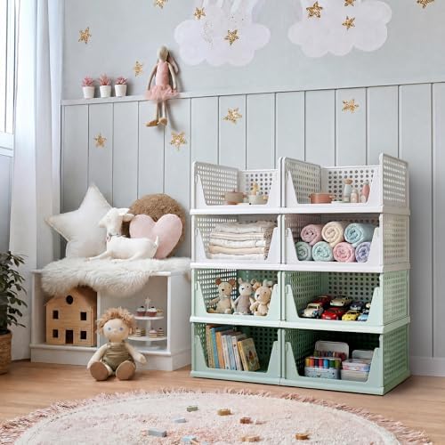 Pinkpum Green Boy Closet Organizers and Storage Stackable Plastic Drawer Basket for Clothing Stackable Storage Bins Shelf Storage Container for Rv Closet Wardrobe Bedroom Bathroom Playroom Man 8 Pack