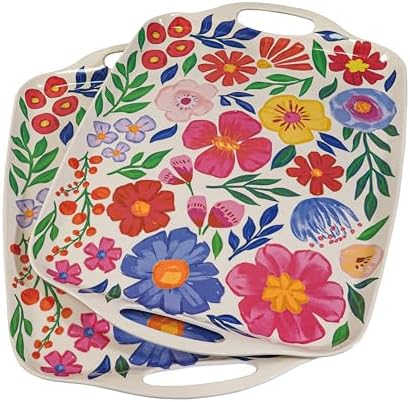 TP Melamine Serving Trays with Handles, 17” x 12”, Set of 2, Floral