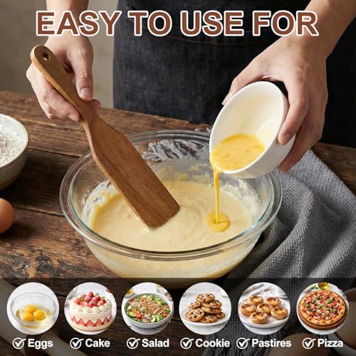 2 Pcs Wooden Spurtle for Sourdough Starter Acacia Wood Thin Spatula Scraper