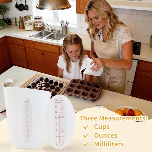 Food-Grade Silicone Cups for Melting Chocolate, 3Pcs BPA Free Silicone Measuring Cups with 1/2Cup/1Cup/2Cup Capacity, Reusable Baking Supplies for DIY Chocolate Molds