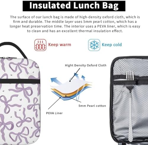 Purple Bow Tie Insulated Lunch Box for Kids, Small Cooler Lunch Bag lunchbox for School, Toddler Lunch Box for Girls, Waterproof Durable Portable Lunch Tote Bag Food Container for Travel Picnic Work