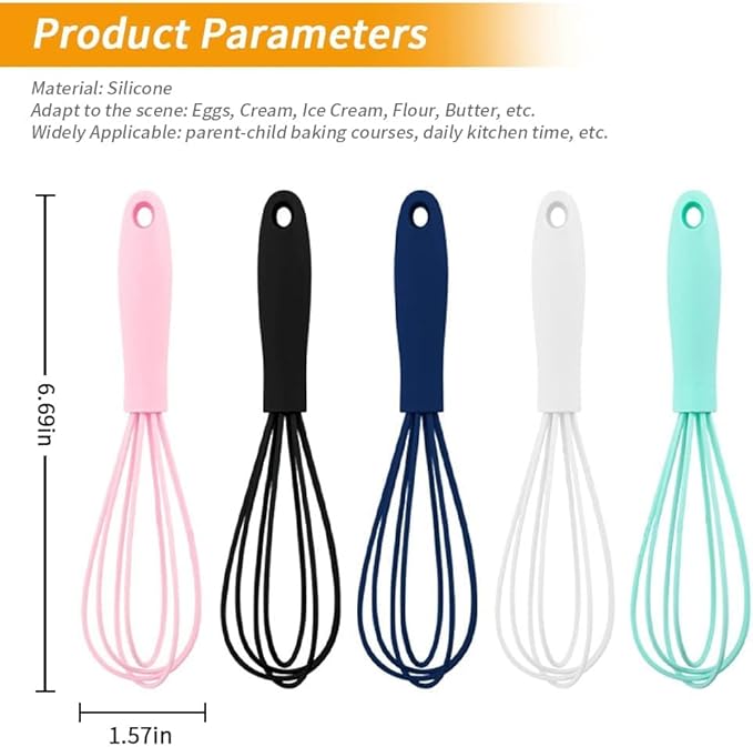5 Pcs Silicone Mini Whisk - Stainless Steel Dough Whisk, Non Stick Hand Tiny Balloon Wire Whisk, Milk Egg Frother for Blending, Whisking, Beating, Stirring, Baking
