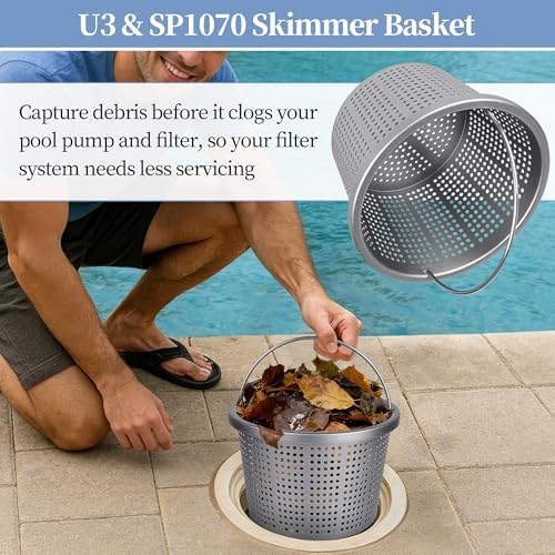 Aluminum Pool Skimmer Basket Replacement for Pentair U-3 & Hayward SP1070/SPX1070E, 8-1/8" Top OD x 6.5" Bottom Dia x 5.5" H, 316 Stainless Steel Handle