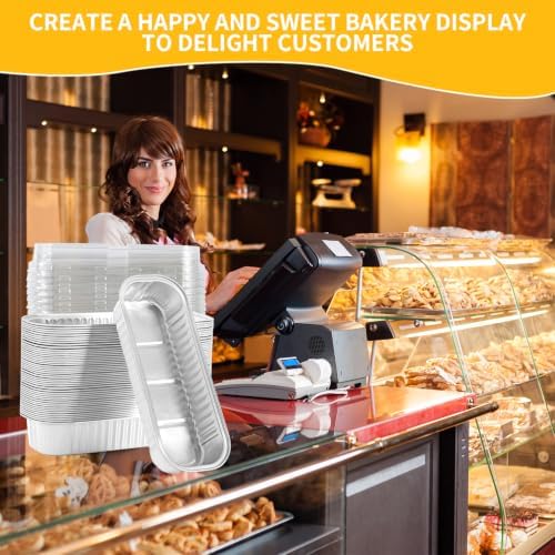 30 Pack Mini Loaf Pans with Lids and Spoons, 6.8 oz White Disposable Cake Pans for Desserts