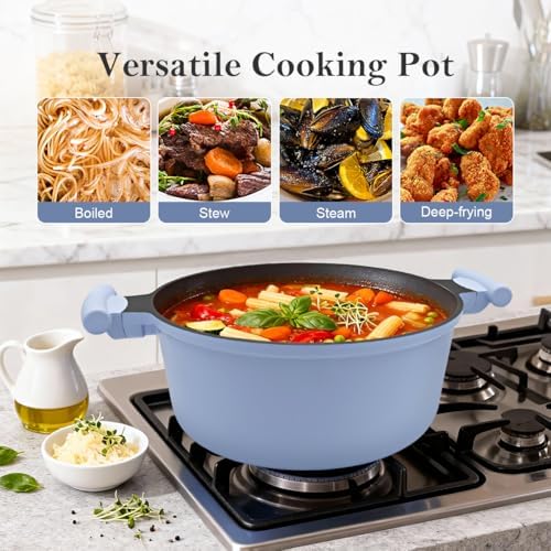 7 Qt Nonstick Stock Pot with Lid, Large Soup Pot with Stay-Cool Handle,Blue
