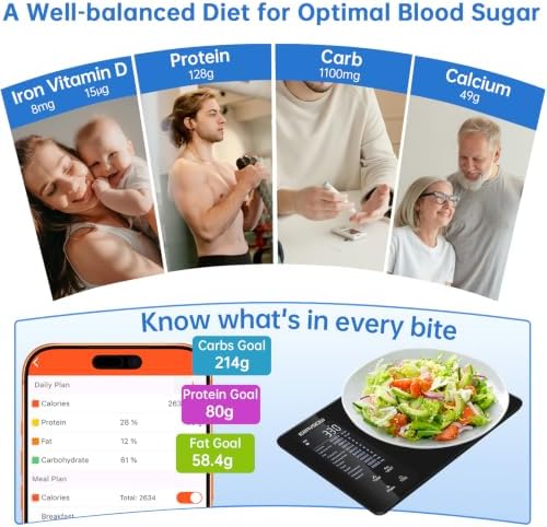 Smart Kitchen Food Scale, Nutrition App Tracks Calorie & Macros, 10kg/22lb