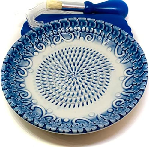 BonCera, Premium Ceramic Garlic Grater Plate Set - Blue Embossed
