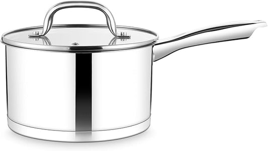 TeamFar Saucepan, 3 qt Stainless Steel Sauce Milk Pan & Lid with Tri-ply Bottom, Home/Kitchen Induction Pot for Cooking/Boiling/Warming/Stewing, Healthy & Heavy Duty, Dishwasher Safe