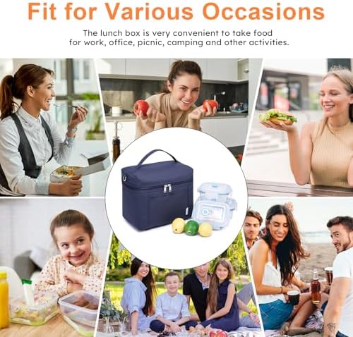 NOL Insulated Lunch Bags for Women Cooler Bag Lightweight Nylon Waterproof Lunch Box for Work Small Navy Blue 4L