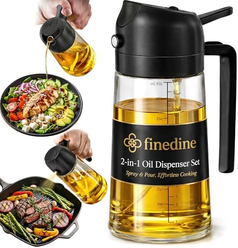 FineDine 16 oz Glass Olive Oil Sprayer for Cooking, Oil Dispenser, Black