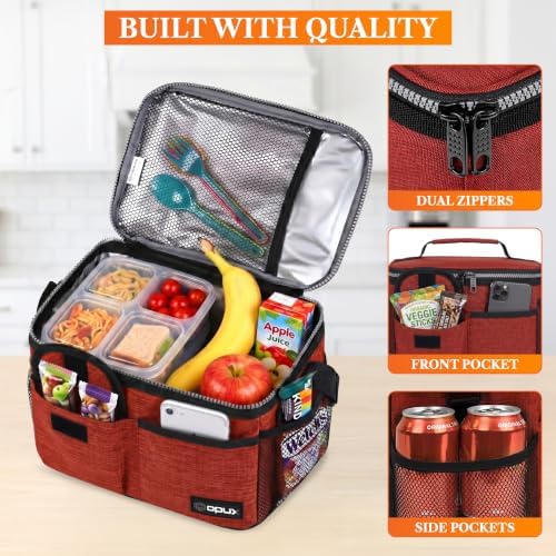 opux Insulated Lunch Box Adult, 14 Can Leakproof Cooler Bag Kid, Red