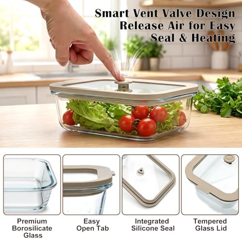 35 oz Glass Food Storage Containers with Glass Lids, 5 Pack, Airtight