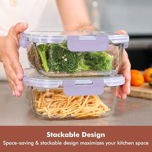 Razab 2 PC 1200ML / 41 Oz Glass Food Storage Containers with Lids - Airtight & Leakproof - Microwave/Oven/Freezer Safe - BPA Free - Ideal for Meal Prep, Storing Leftover & Lunch