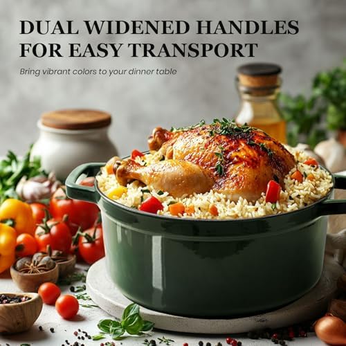 Overmont Enameled Cast Iron Dutch Oven - 5QT Pot with Lid Recipe Potholders