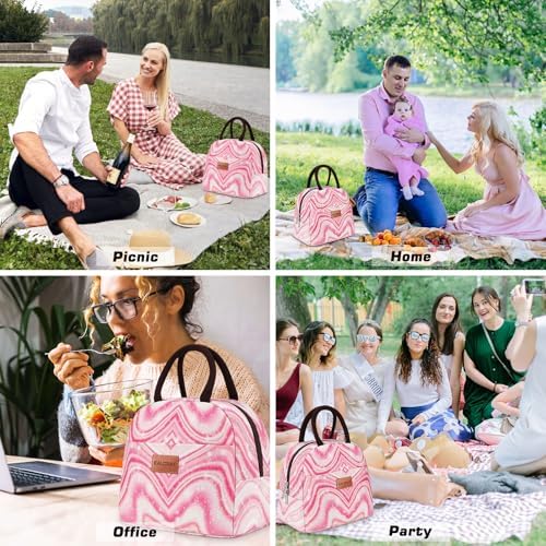 BALORAY Lunch Bag for Women Men Adult Lunch Box (Shimmery Pink), M