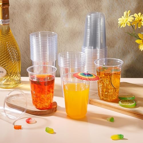 KesaPlan 50 Pcs 16oz Plastic Clear Cups, Disposable Wine Cocktail Glasses