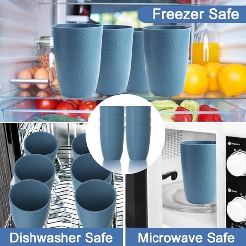 16oz Water Tumbler, Plastic Cups Set of 6, Wheat Straw Cups - Blue