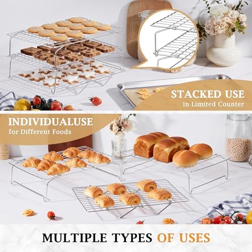 LIANYU Cooling Rack 15"x10" Set of 2, Stackable & Collapsible Cooling Racks