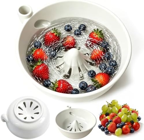 Ceramic Berry Washing Bowl with Auto-Spin Swirl Drainage