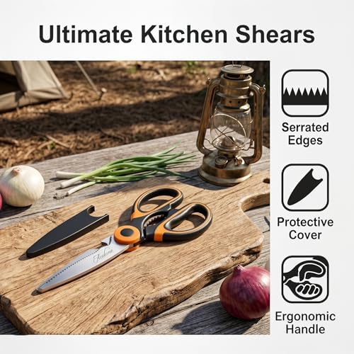 Acelone Kitchen Shears,Premium Heavy Duty Shears Ultra Sharp Stainless Steel Multi-function Kitchen Scissors for Chicken/Poultry/Fish/Meat/Vegetables/Herbs/BBQ… (Pack of 2)
