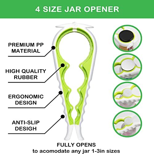 Jar Opener for Weak Hands, Seniors with Arthritis, 5 in 1 Multi Function Bottle Opener Lid Opener For Arthritic Hands with Non Slip Rubber Jar opener Gripper Pad and Corkscrew Wine Opener(GREEN)