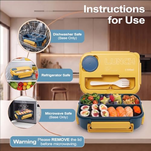 Bento Box Adult Lunch Box, Lunch Containers for Adults 44 Oz,Yellow / Blue