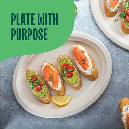100% Compostable Oval Paper Plates [12.5 inch - 50-Pack] Elegant Disposable Dinner Platter Heavy-Duty Quality, Natural Bagasse Unbleached Eco-Friendly Made of Sugar Cane Fibers, [12.5" x 10" Platter]