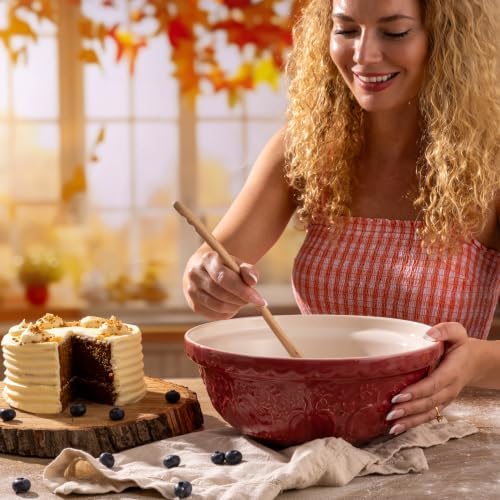 Mason Cash In the Pumpkin Patch S18 Mixing Bowl, Cranberry, Stoneware, 2.85 Qt, Embossed Pumpkin Design