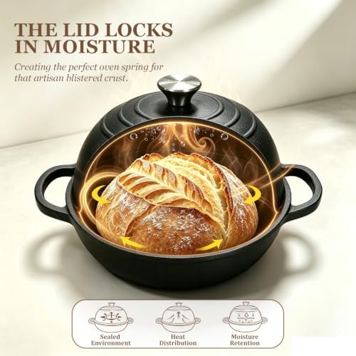 Cast Iron Bread Oven 6QT, Sourdough Bread Baking Pan with Lid
