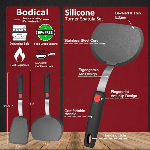 2 Piece Silicone Pancake Spatula Turner for Egg,Pancake,Burger