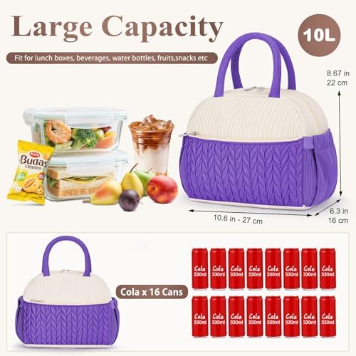 KUBYA Lunch Box for Women, Cute Corduroy Insulated Lunch Bag Women Reusable Work Leakproof Simple Adults Large Lunch Boxes Tote Bag Men Cooler Bag