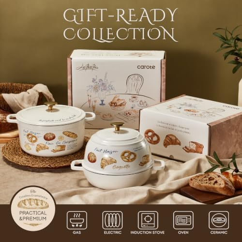CAROTE Enameled Cast Iron Dutch Oven, 5QT Pot with Lid & Gift Box