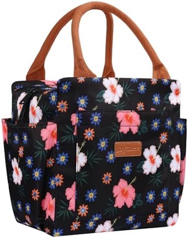 Joymee Insulated Lunch Bag for Women Reusable Leakproof-Black Floral