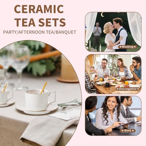 Country Roses Porcelain Tea Cup and Saucer Set with Gold Trim, Vintage Style, For Women and Tea Parties (1, G)