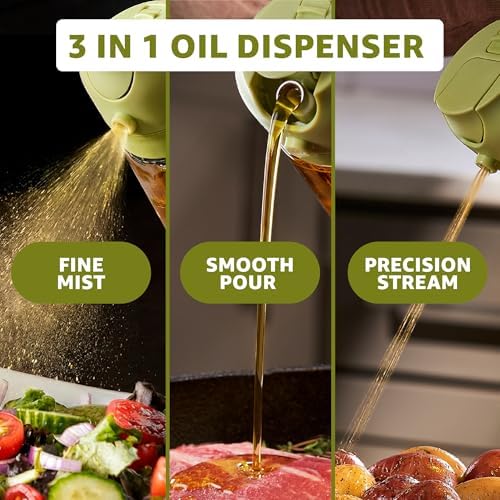FineDine 16 oz Glass Olive Oil Sprayer for Cooking, Oil Dispenser, Green
