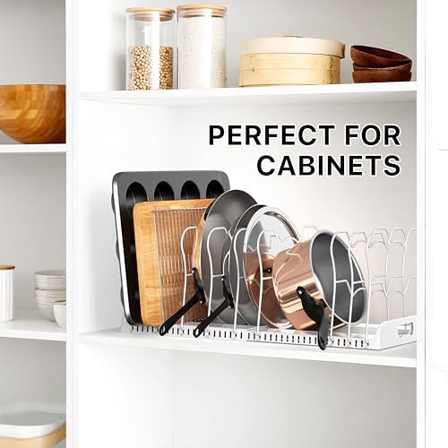 Simple Houseware Expandable Pan Rack 10 Adjustable Compartments, White