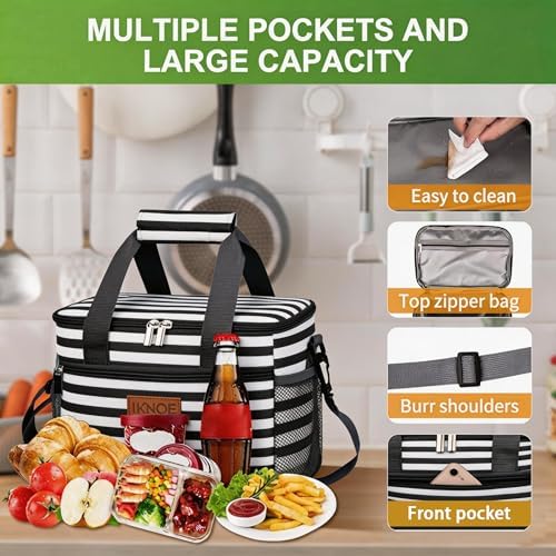 iknoe Insulated Lunch Bag, Foldable 8.5L Cooler Bag for Men & Women, Lunch Box