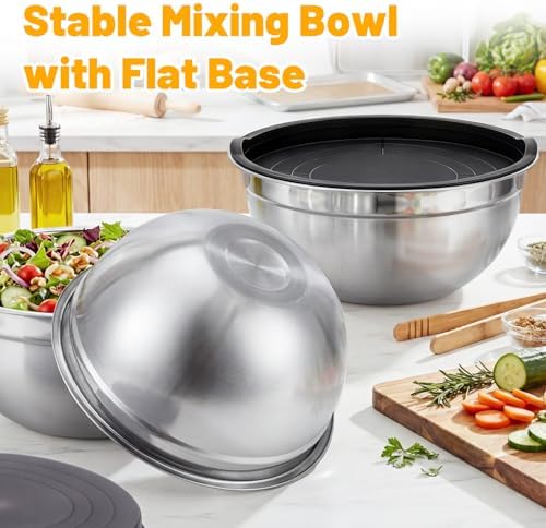Beasea Mixing Bowls with Lids, 2 Pack 4 QT Stackable Stainless Steel Mixing Bowls Set with Lids, Metal Nesting Bowl for Kitchen, Baking, Food Prepping and Serving