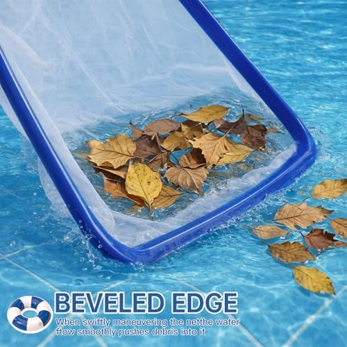 Pool Net, Professional Swimming Pool & Hot Tub Skimmer Net Accessories, Heavy Duty Pool Leaf Rake Cleaning Tool with Pole, Fine Nylon Mesh Bag Easy to Clean Bugs, Debris, Leaves (Blue&White