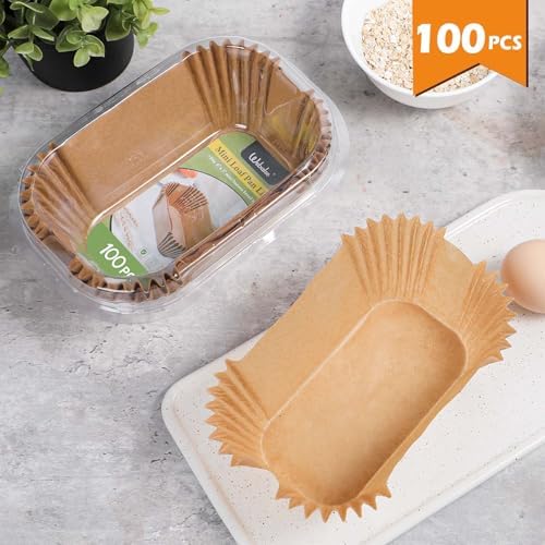 Webake 100Pcs Unbleached Parchment Paper Mini Loaf Pan Liners for 6x3 Small Banana Bread Pan, Ready-to-Use, Non Toxic Baking Papers