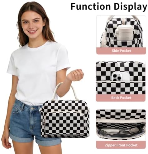 GASSDA Lunch Box for Women Insulated Lunch Bag Women Adult Cute Lunch Bags Reusable Lunchbox Cooler Tote Bag for Work Picnic (Black-White Plaid)