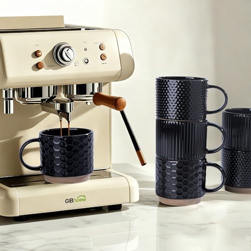 GBhome 12 OZ Stackable Coffee Mugs Set of 6, Ceramic Black Coffee Cups Set