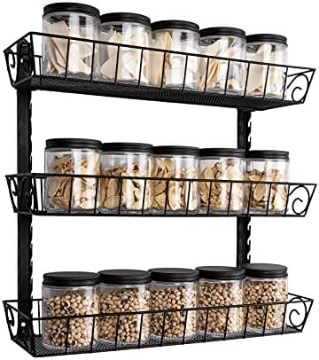 SWOMMOLY Wall Mount Spice Rack Organizer, 3-Tier Adjustable Dual-Use Shelf