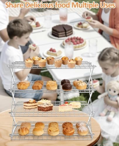 4 Tier Collapsible Cooling Rack, 2/3/4-Tier Upgraded,Adjustable ＆ Stackable Baking Rack, 5 Modes Cooling Racks for Cooking and Baking, Roasting ＆ Grilling Gifts for Picnic Party