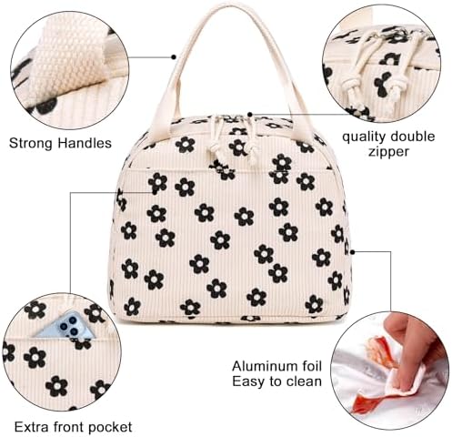 Bluboon Lunch Bag for Women Men Cute Corduroy Lunch Tote Bags Reusable Insulated Lunch Box Large Capacity Reusable Insulated Cooler for Work Picnic or Travel