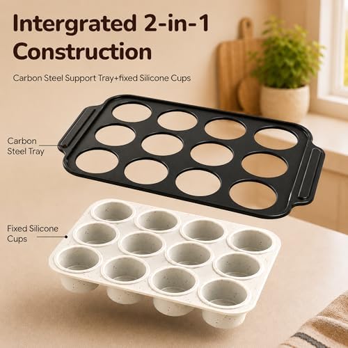 Silicone Muffin Pans for Baking, 12-Cup Muffin Tin with Metal Frame