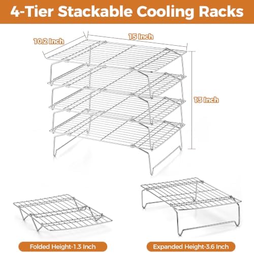 Homikit 10"x15" Stainless Steel Cooling Racks, 4-Tier Large Baking Rack Set